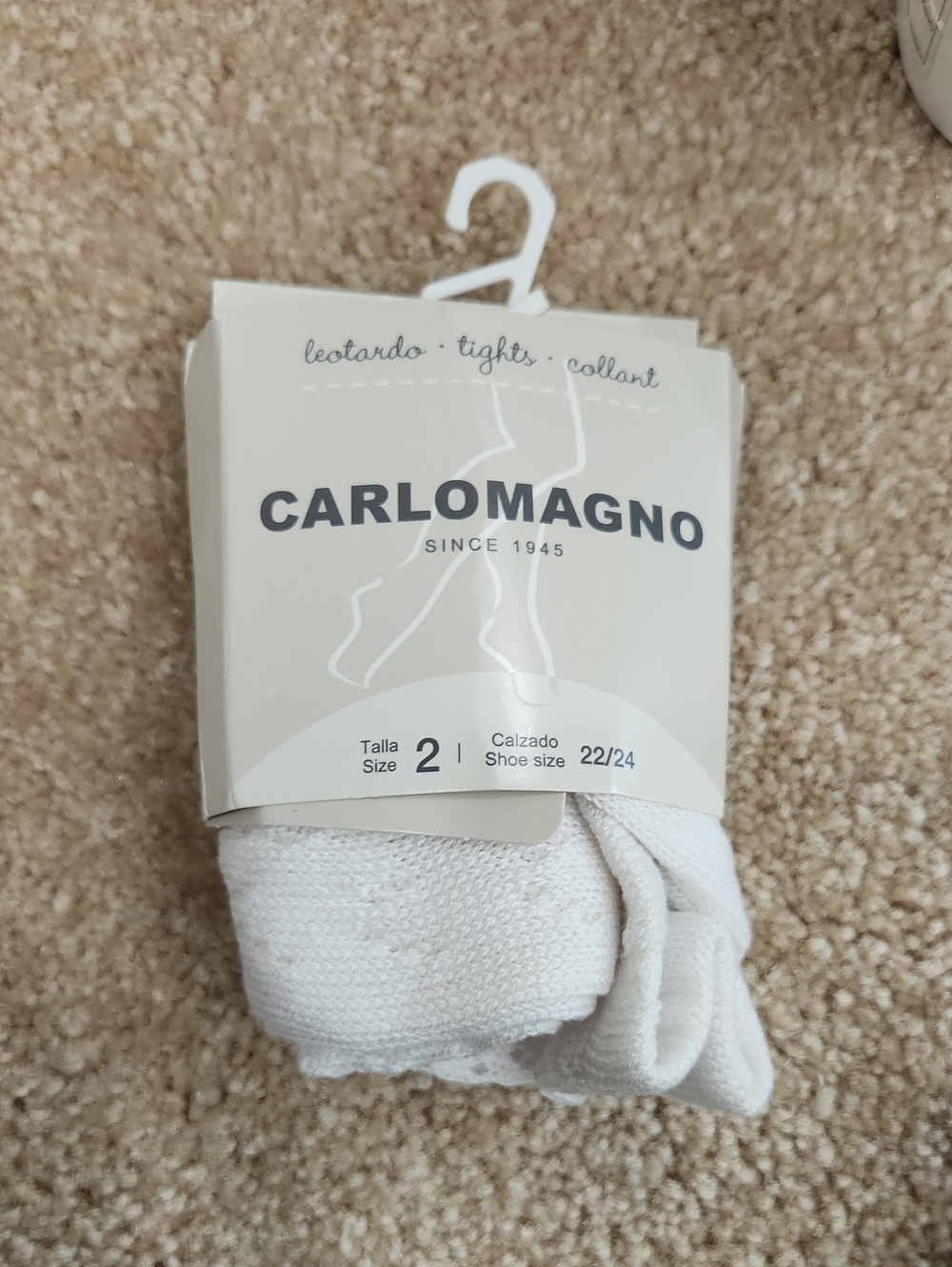 Carlomagno Girls White Tights - Soft Knit Comfort Size 2 Spainish Designer